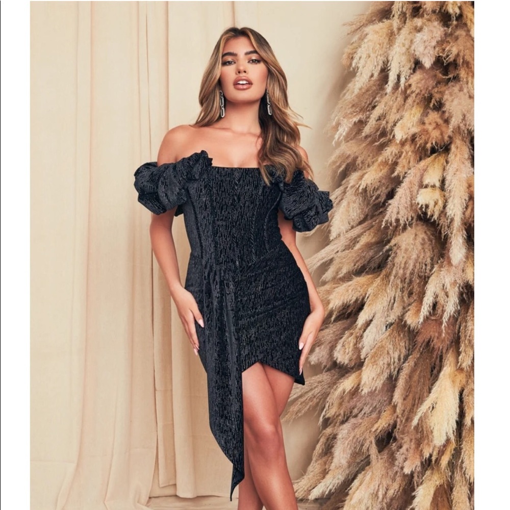 Lavish Alice off-shoulder wrap dresss
